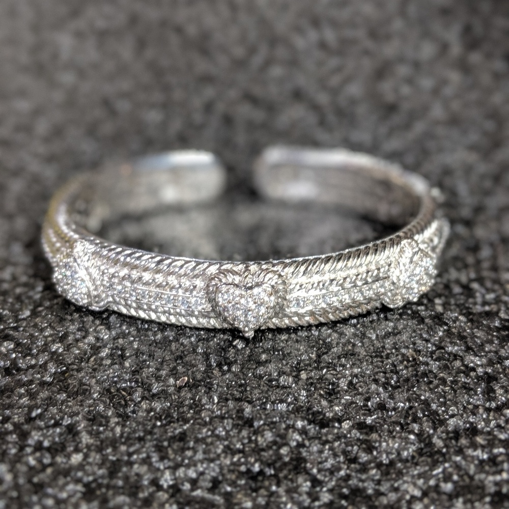Judith Ripka Silver Cuff Heart Pave Bracelet